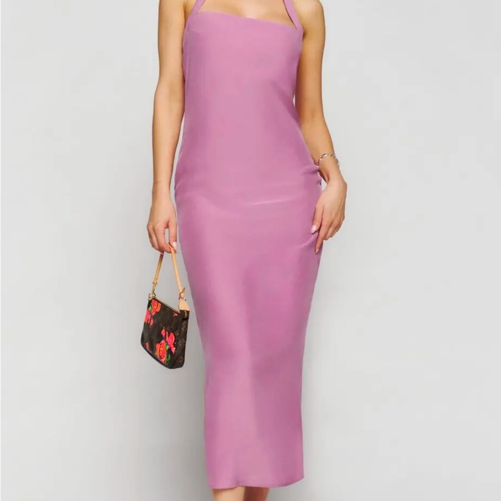 NEW Reformation Alli Silk Pink Midi Sheath with Halter Summer Cocktail Dress NWT